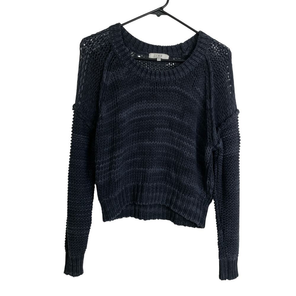 IRO Sweater Womens Small Black Open Knit Chunky Pullover Cropped Cotton Top